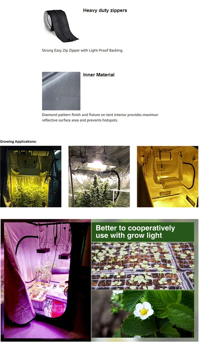 
Multiple size selection mylar waterproof grow tent complete kit plant grow tent strong easy zipper with light-proof backing 