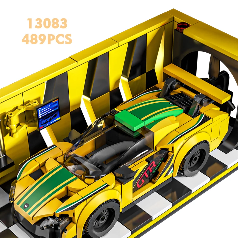 13083 High-Tech RC RacinSports Car with Showroom 489pcs Particles Accessories Building Block Set Toy Wholesale for Kids Gift