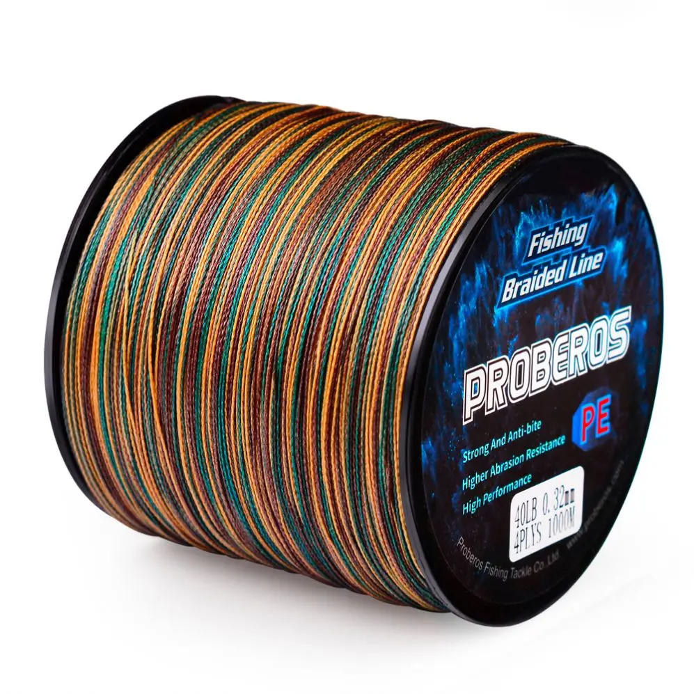 PROBEROS 4 Strands Fishing Line Camouflage Pe Main Line 300m 500m 1000m Pe Strong 4 Weaves Braided Fishing Rope