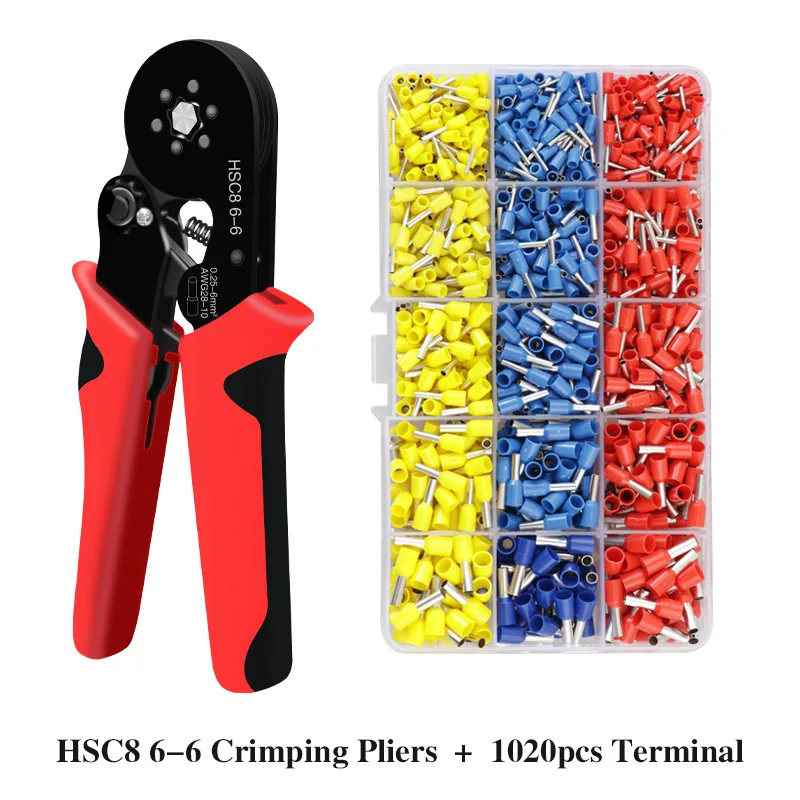 VE Tube Terminal Durable 0.25-10mm2 Crimping Range HSC12 16-6 Comfortable Rust-Resistant Heavy-Duty Reliable Crimping Pliers