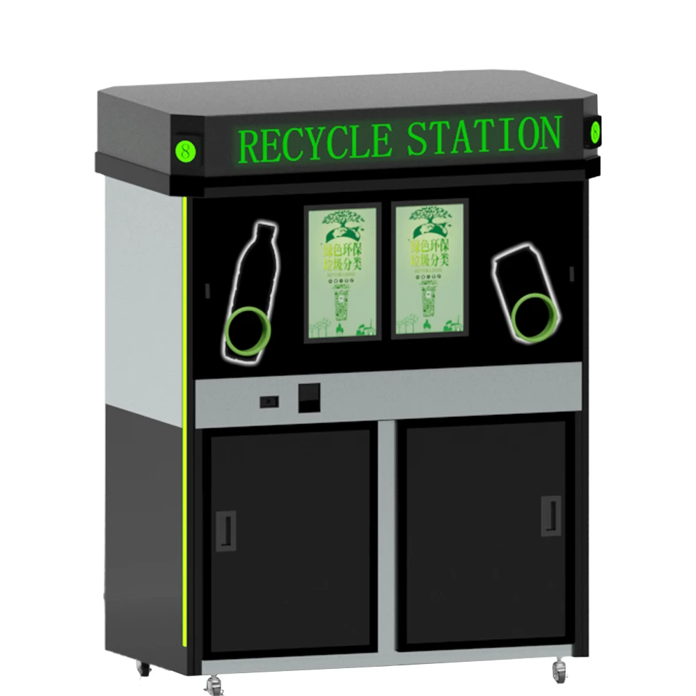 The new technology RVM automatic reverse vending machine recycles plastic bottles and protects the environment Smart machine
