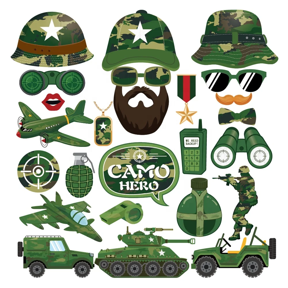 PZ214 2021 New Camo Party Supplier Decoration Ornament Photo Booth Props DIY Camoflauge Customized OEM 25 PCS