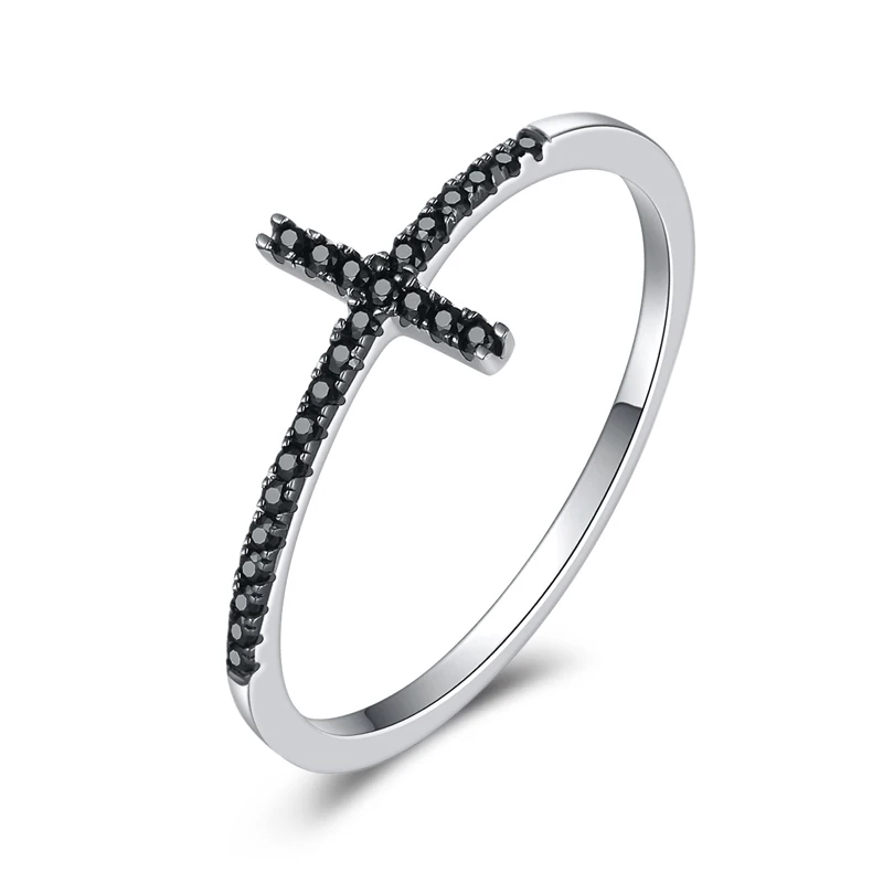 
Newest Personality Cross Ring Platinum Black Zircon Ring Sterling Silver Ring For Men Women 