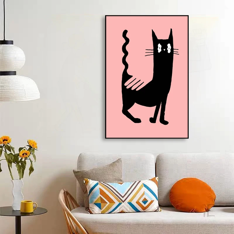 Kids Room Decor Framed Animal Picture Artwork Cat Canvas Painting Abstract Posters Wall Art Prints