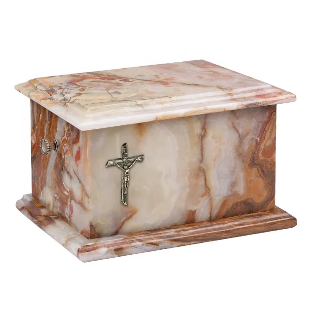 Smoky Brown Onyx Square Funeral Urn With Cross And Handle
