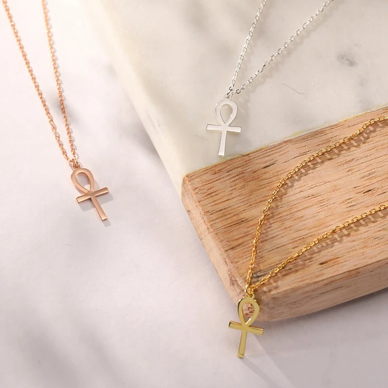 MECYLIFE Dainty Cute Ankh Necklace 14K Gold Ankh Pendant Necklace Handmade Egyptian Ankh Jewelry Necklace for Women