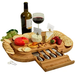 Natural bamboo cheese cutting board and knife set storage organizer drawer Cheese board kitchenware