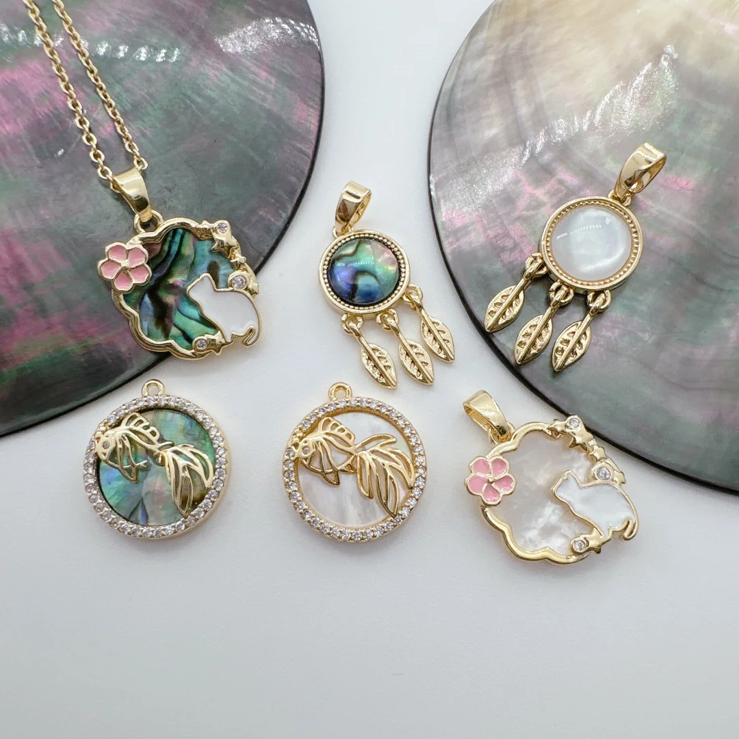 Oro Joyeria 18k Laminated Gold Wholesale Jewelry Brass Pendant Charms Accessories Women Dream Catcher Cat Fish Shell Pendants