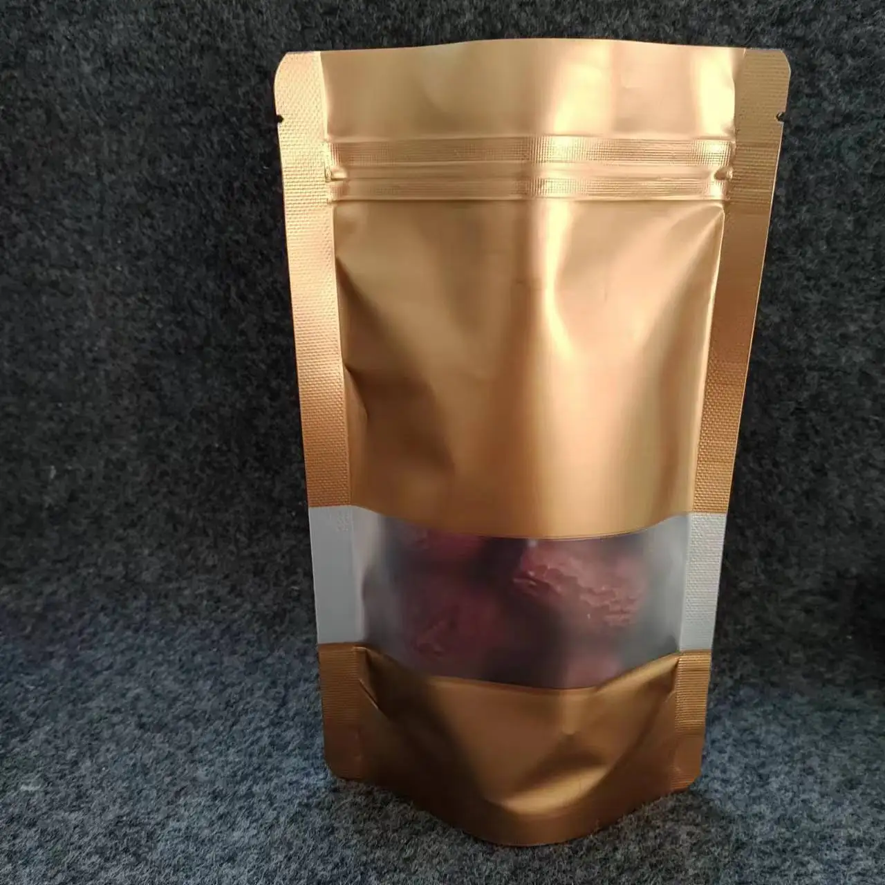 Customize colorful aluminum foil gold color stand up zipper bag with one side transparent window for food