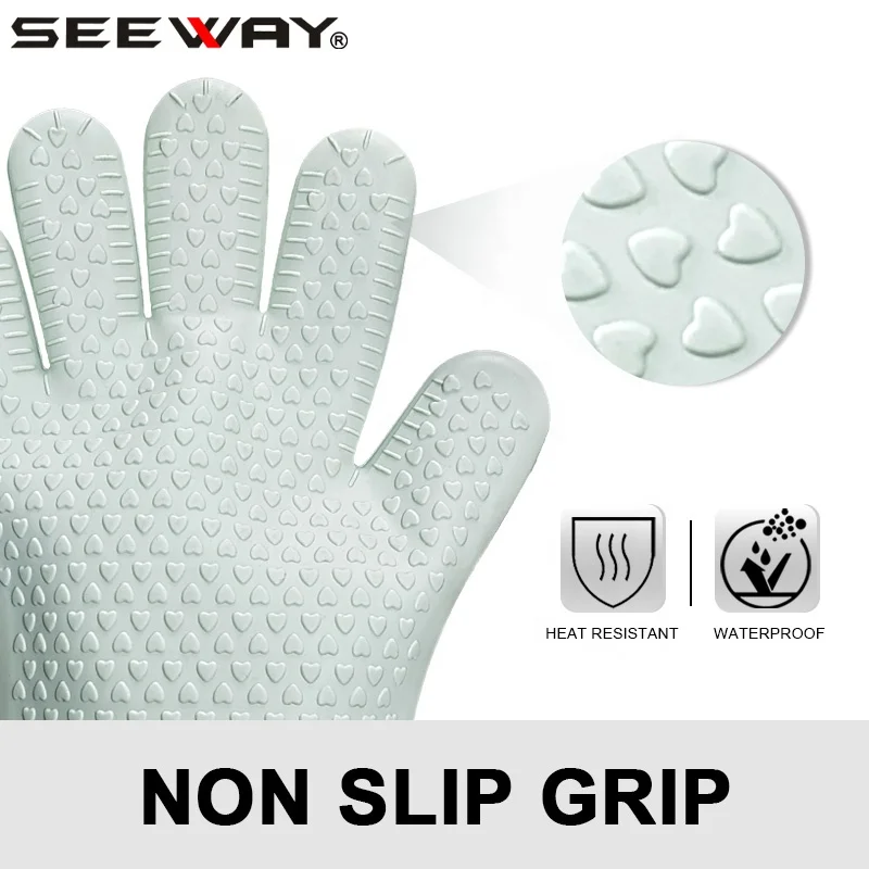 Seeway Waterproof Kitchen Silicone Smoker Grilling Cooking Baking Oven Mitts