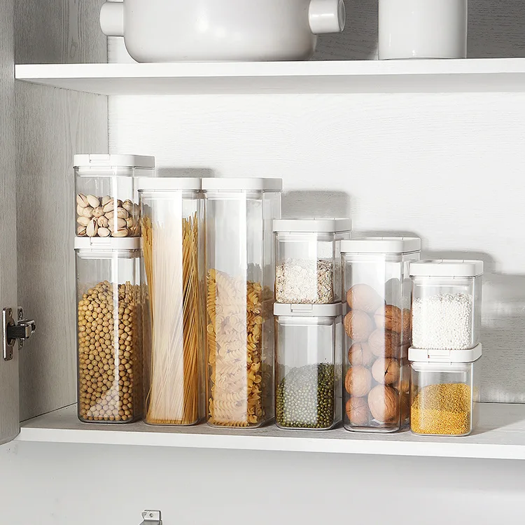 Stackable Airtight Storage Jar reusable square box for dry food clear square grain jar storage containers Grain storage box