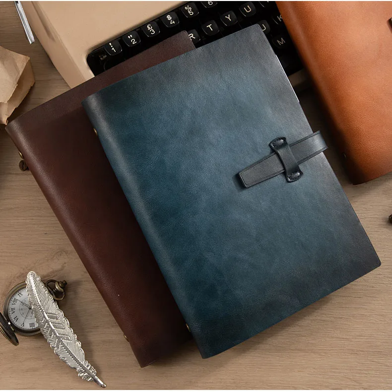 A5 A6 custom Vintage Second Layer Cowhide Handmade genuine leather Removable Business Loose-leaf diary journal Buckle Notebook