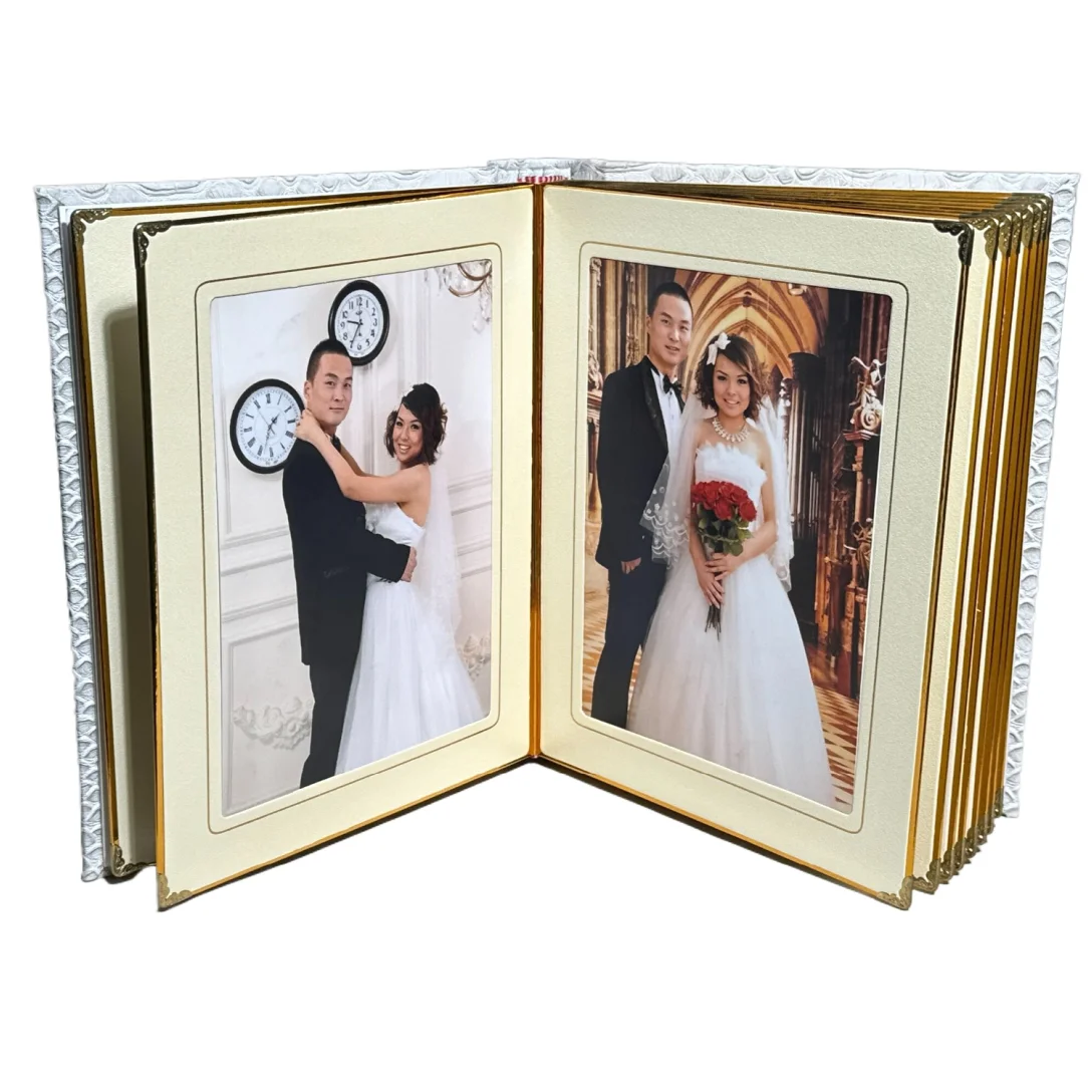 custom printing foil logo wedding slip in mat photo album with protection metal corners slip-in pages