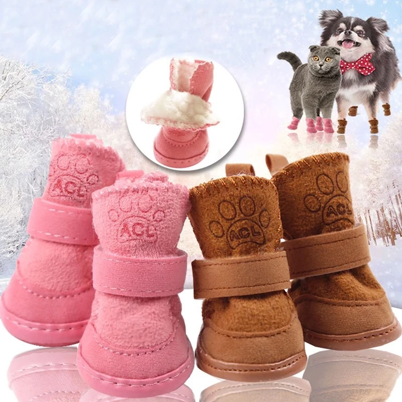 S-XXL Winter Warm Shoes for Dogs 4Pcs/Set Cute Dog Boots Snow Walking Cotton Blend Puppy Sneakers Pet Supplies