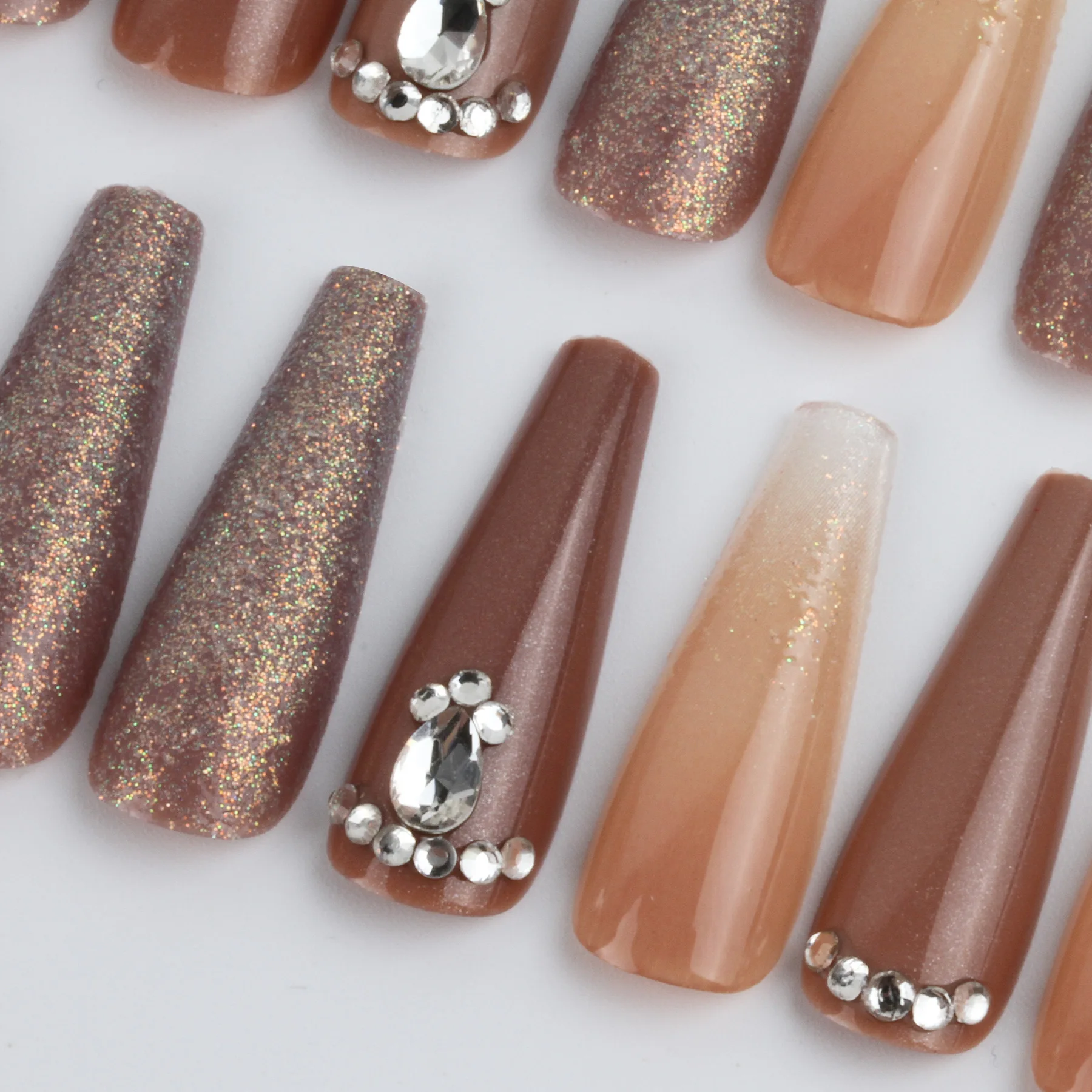 European and American high quality Mixed Color  tie-dye gradient purple coffin false nail with 3d drill