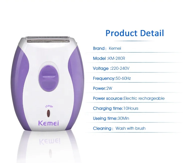 Professional Epilator Women Rechargeable Hair Machine Mini Painless Kemei Epilator km-280R Portable Ladies Shaver
