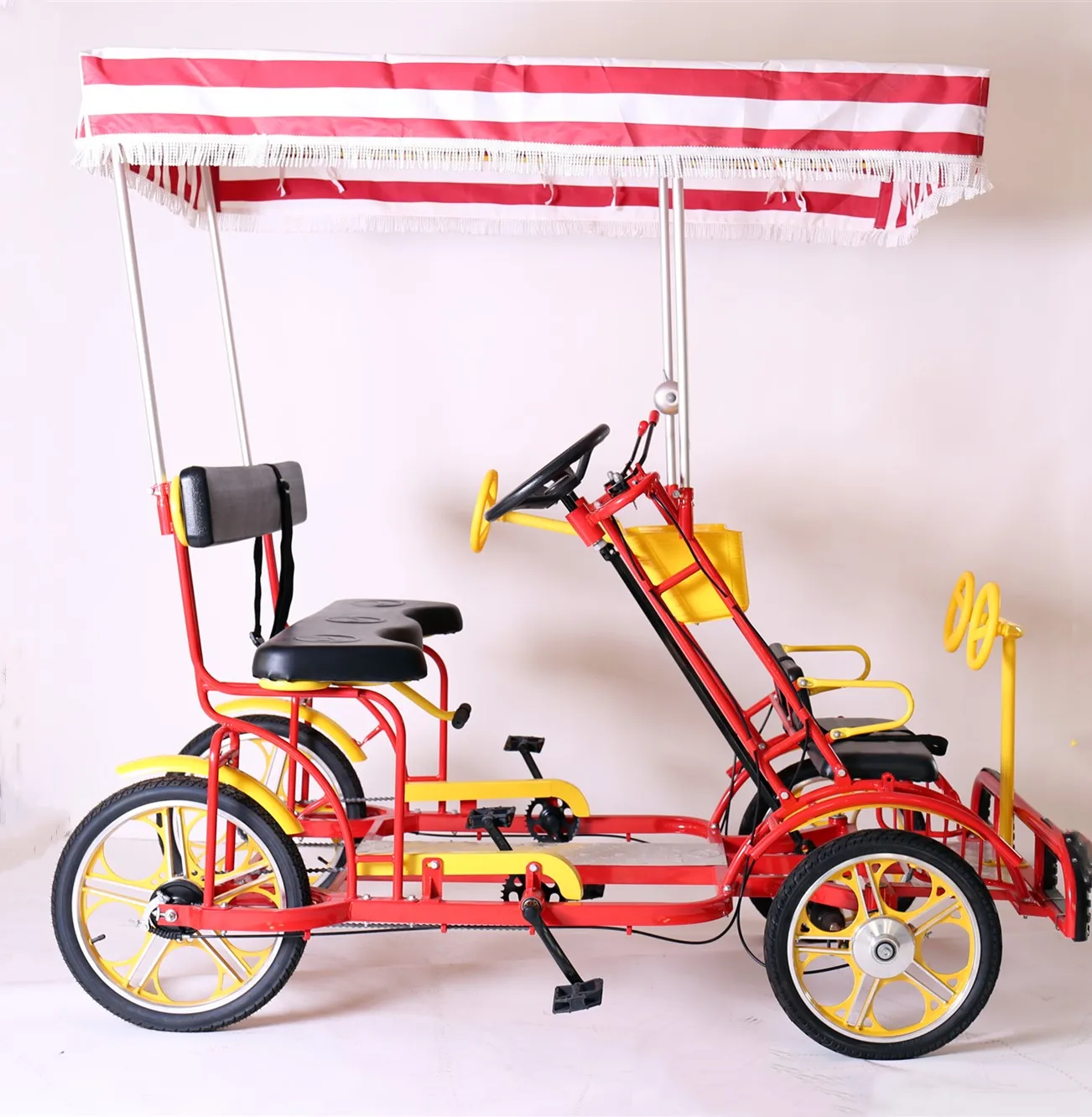 Family Tour Bike 2 Pedal adult seat two children Seat with Four strong Mag wheel Families Touring with sunshade Surrey Bike