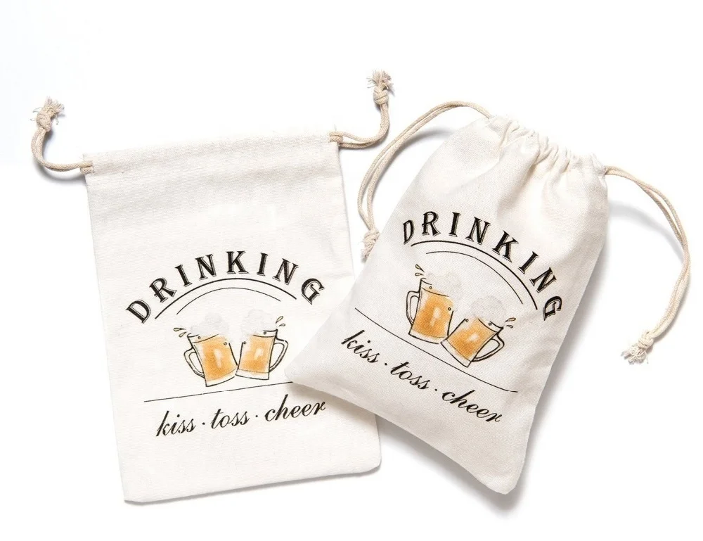 Logo Print Muslin Drawstring Bags  Muslin Wedding Gift Bag  Cotton Muslin Bag