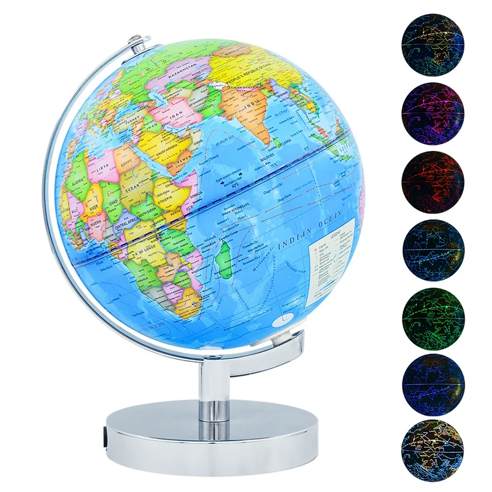 Constellation illuminated 8 inch Spanish PVC rotating education World map Globe light lamp teaching earth globe decor children