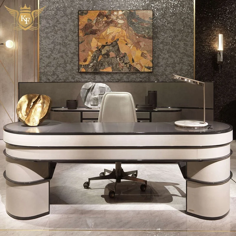 KF Casa High end Italian design home office desk luxury office furniture set wooden top boss office table with storage cabinet