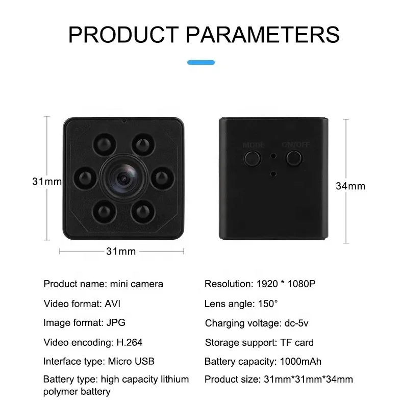 Wireless Wifi HD 1080P Camcorder Night Vision Motion Detection Built in Battery Portable Small Mini CCTV IP Camera