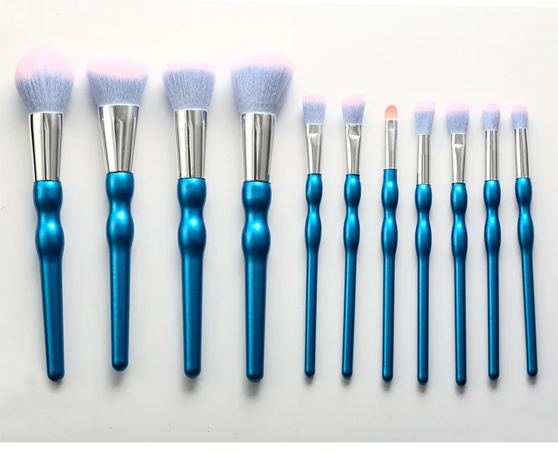 HZM Blue Makeup Brush Kit 11 Pcs Custom Logo Premium Synthetic Makeup Brush Set For Professional Vegan Makeup Brush