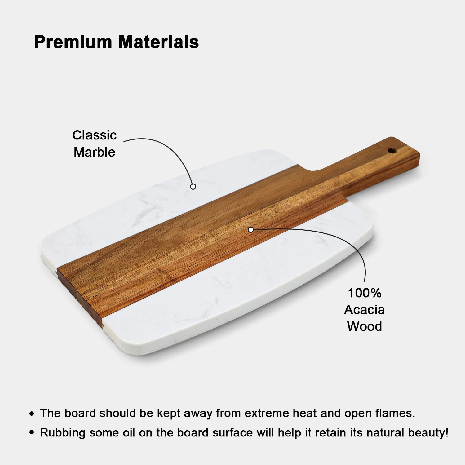 GL Large Size Marble Acacia Wood Cutting Board Double-sided Cheese Serving Board With Hanging Hole
