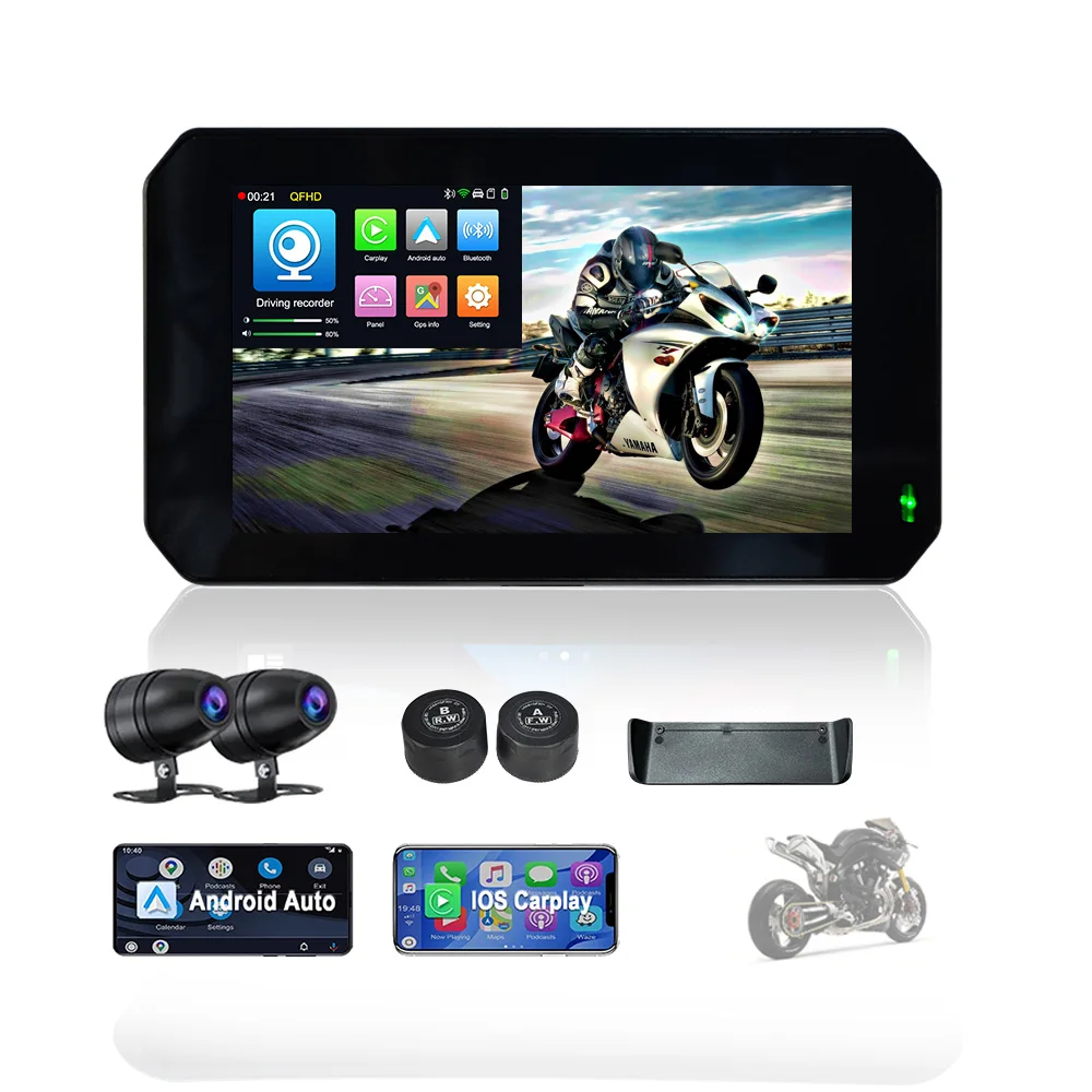 SUNWAYI портативный мотоцикл TPMS давление в шинах DVR Двойная камера 1080P сенсорный экран BT GPS беспроводной