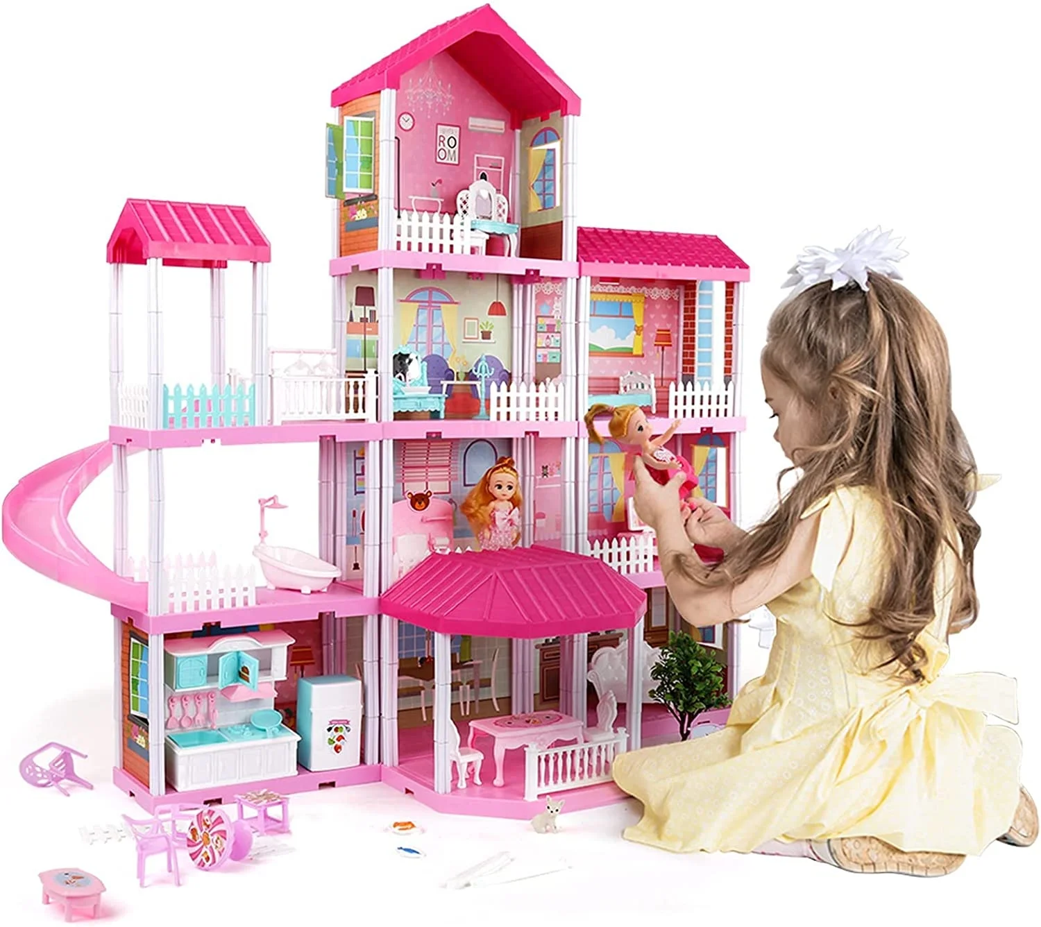 Gabbys Doll House Play House with Doll Toy Figures Furniture and Accessories, 4-Story 11 Rooms Toddler Doll house Gift for Kids