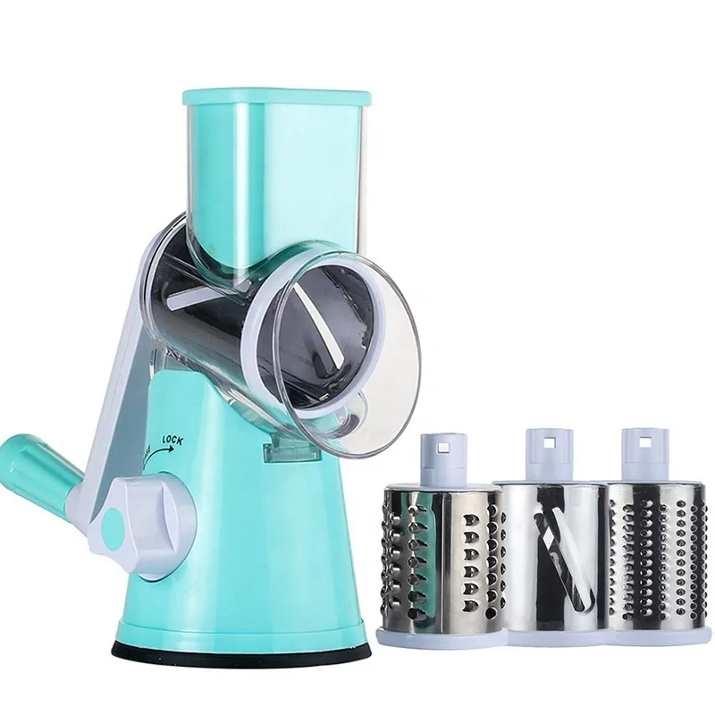 Manual Rotary Cheese Grater - Round Mandoline Slicer with Strong Suction Base, Vegetable Slicer Nuts Grinder Cheese Shredder