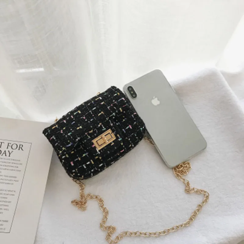 Korean Version Of Fashion Elegant Beautiful Party Mental Chain Woolen Shoulder Kids Bags