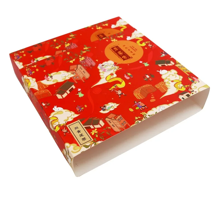 customized High-end 	logo red chinese cute rabbit moon cake 4 pice 150 g Mooncake cookie set square Paper Packaging premium box