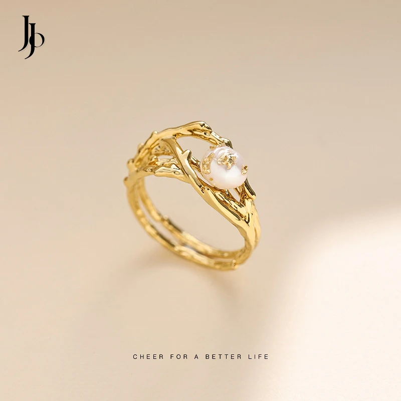 JOJO Fashion 2023 Luxury 18k gold plated rings women natural real pearl elegant thorny lines design beautiful ring