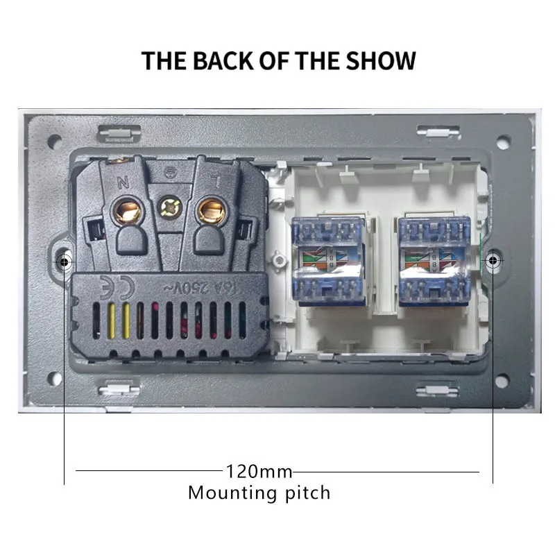 Toughened crystal glass panel German USB wall power socket plus 2 RJ-45 network sockets