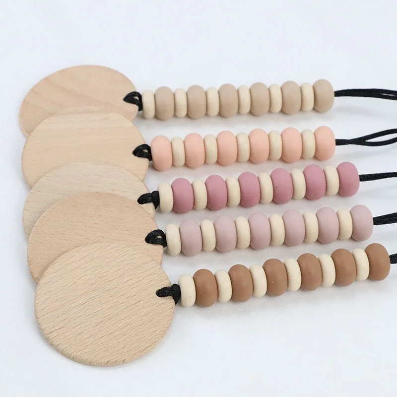 Customized  Pendant Design Abacus Silicone Beads Wood Dis Pendant Keychain Lanyard