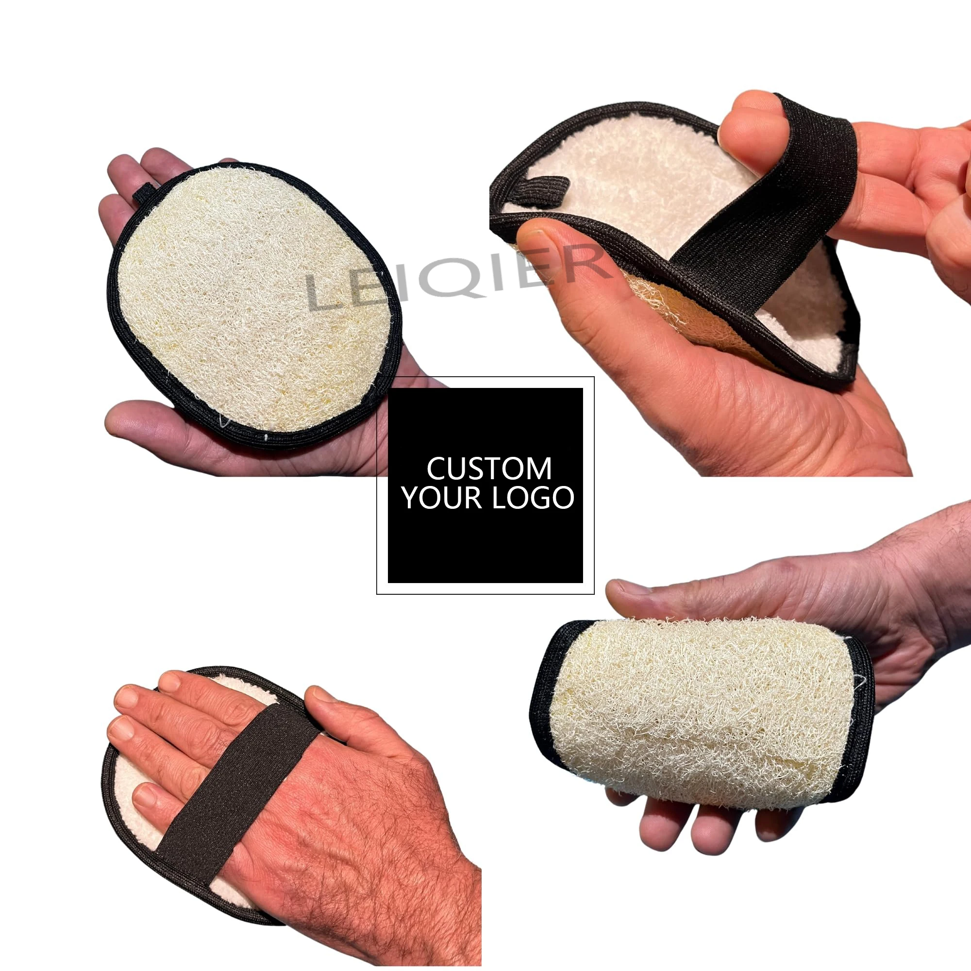 Custom Logo Natural Shower Loofah for Men Eco-Friendly Exfoliating Body Scrubbers Durable & Gentle Terry Towel Cloth Pad