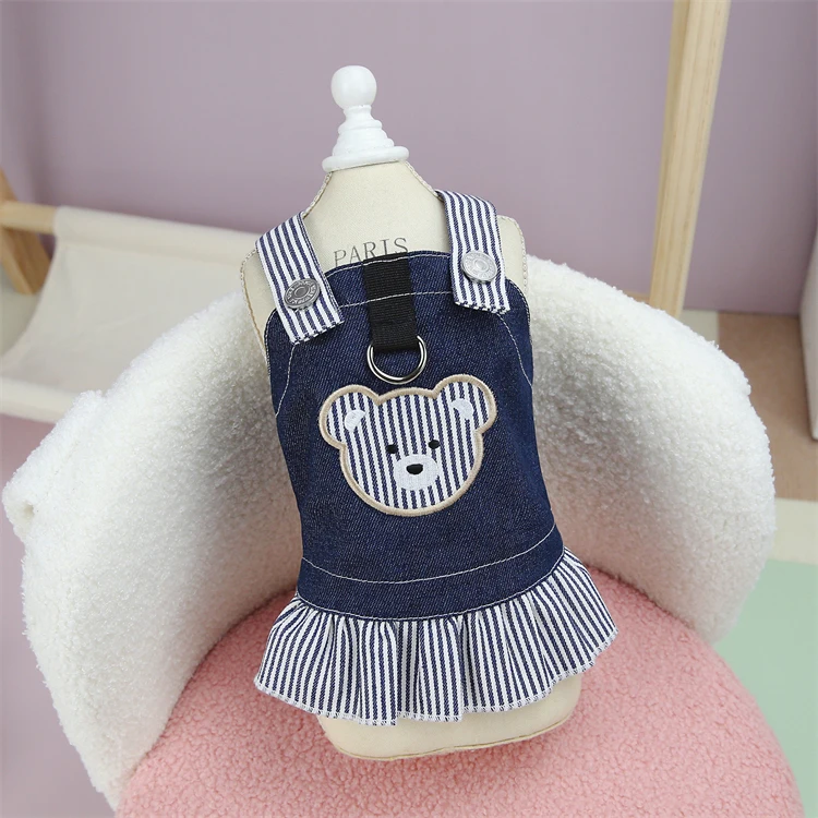 Jeans Cat Dress With D Ring Pet Clothes Accessories Pet Costume Dress Europe Cute Cat Items Bear	Cat Harness Funny