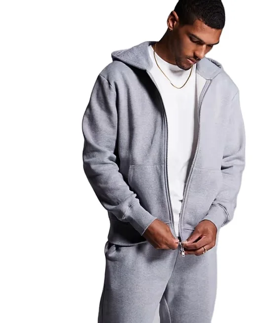 Zip Up Hoodies Manufacturer Custom heavy Fleece Combed Cotton Zip Up Hoodies Oversized Grey Hoodie for Men