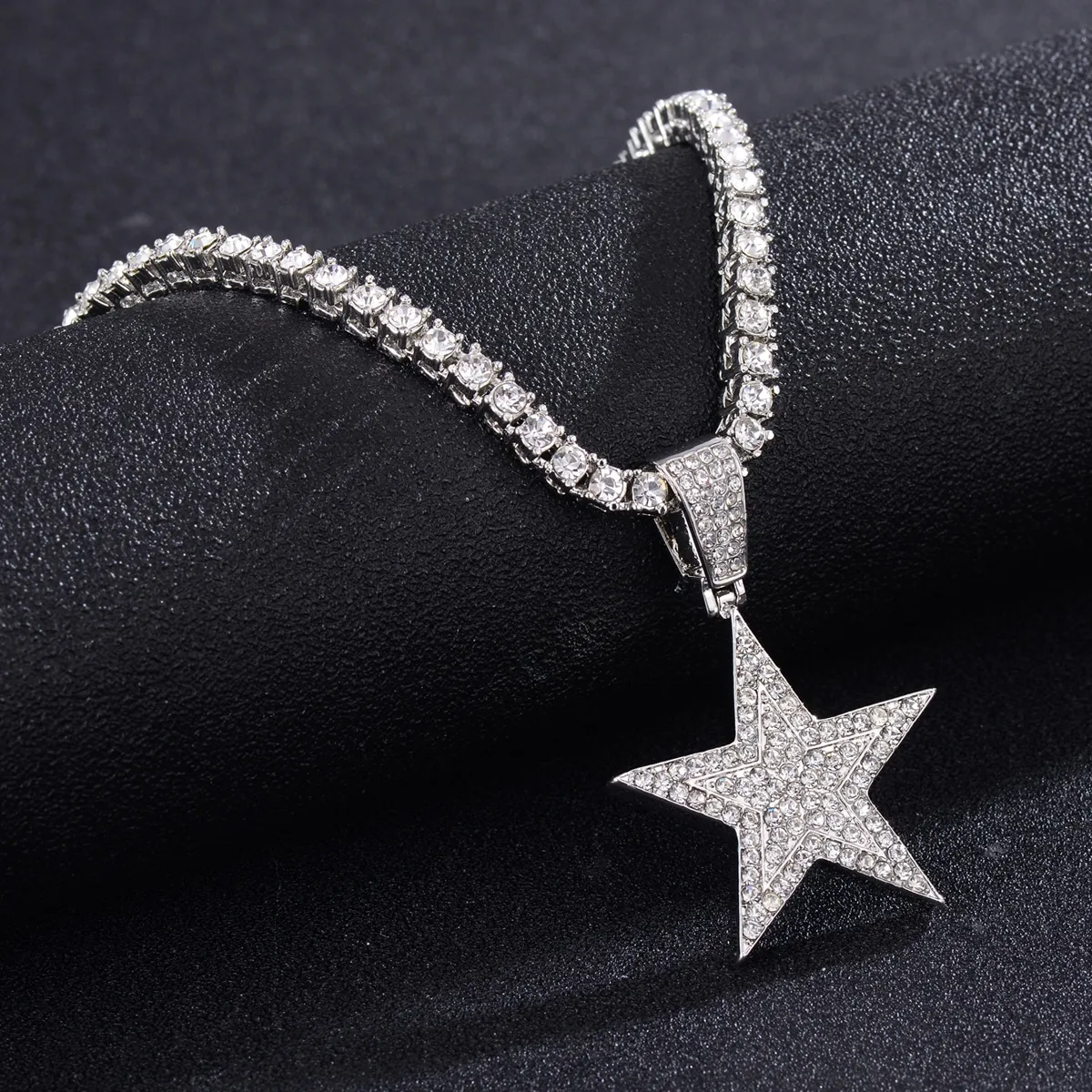 Iced Out Hip Hop Star Pendant Necklace for Men Women Bling 4MM Tennis chain Fashion Jewelry Rapper Necklace Gift