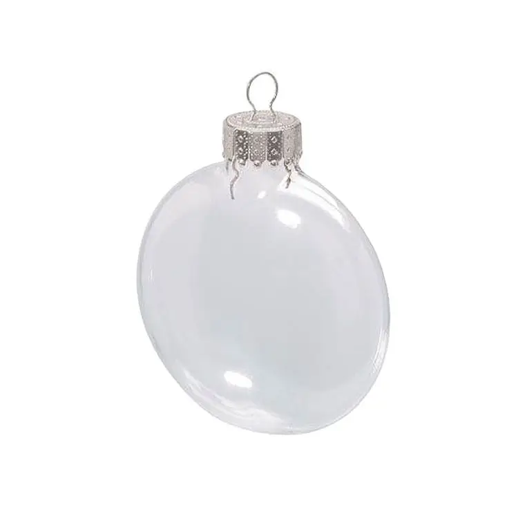 Hot sale Wholesale Hanging Blank Plain Clear Christmas Round Flat Disc Glass Ball Ornaments Baubles For Navidad Xmas  Decoration