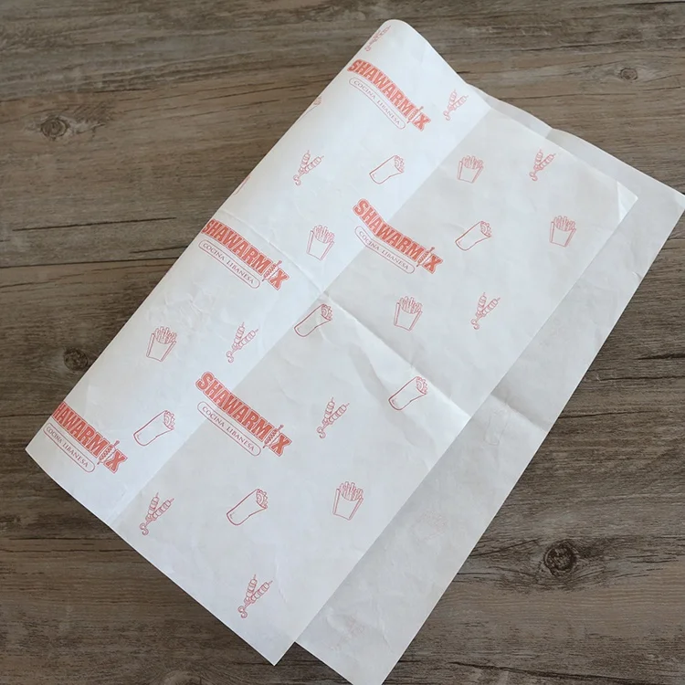 Wholesale custom printed food grade disposable greaseproof fast food wrapping paper