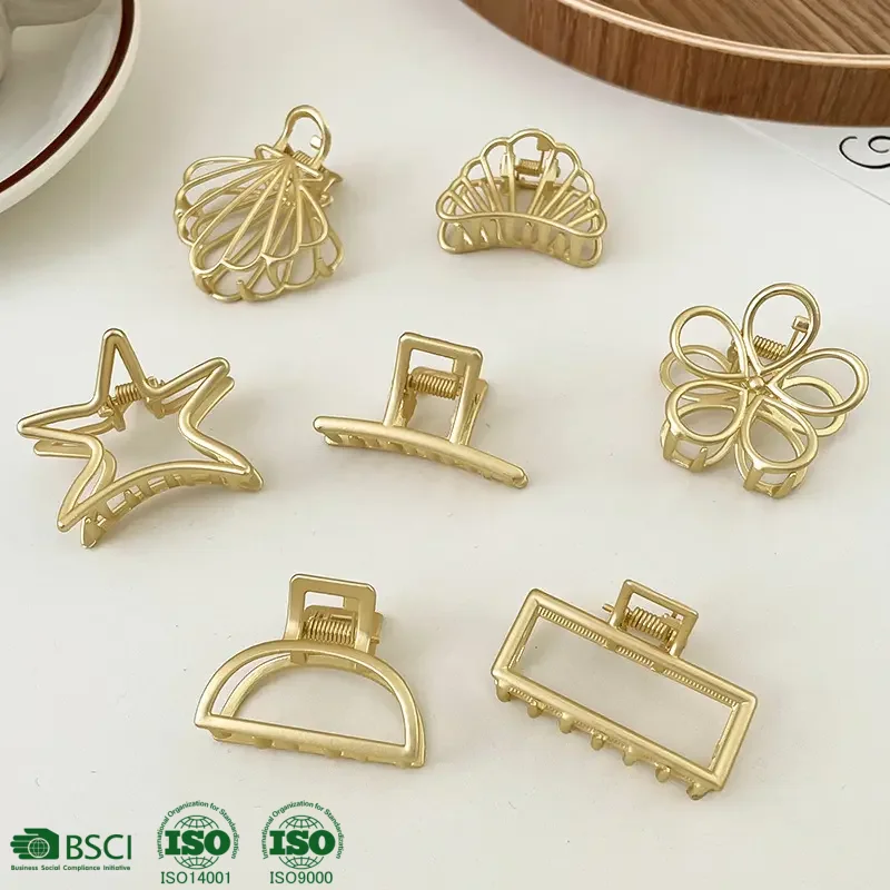 Geometric Alloy Mini Hair Claw Crab Clip for Women Girls Gold Hollow Small Hair Clips Shark Clip