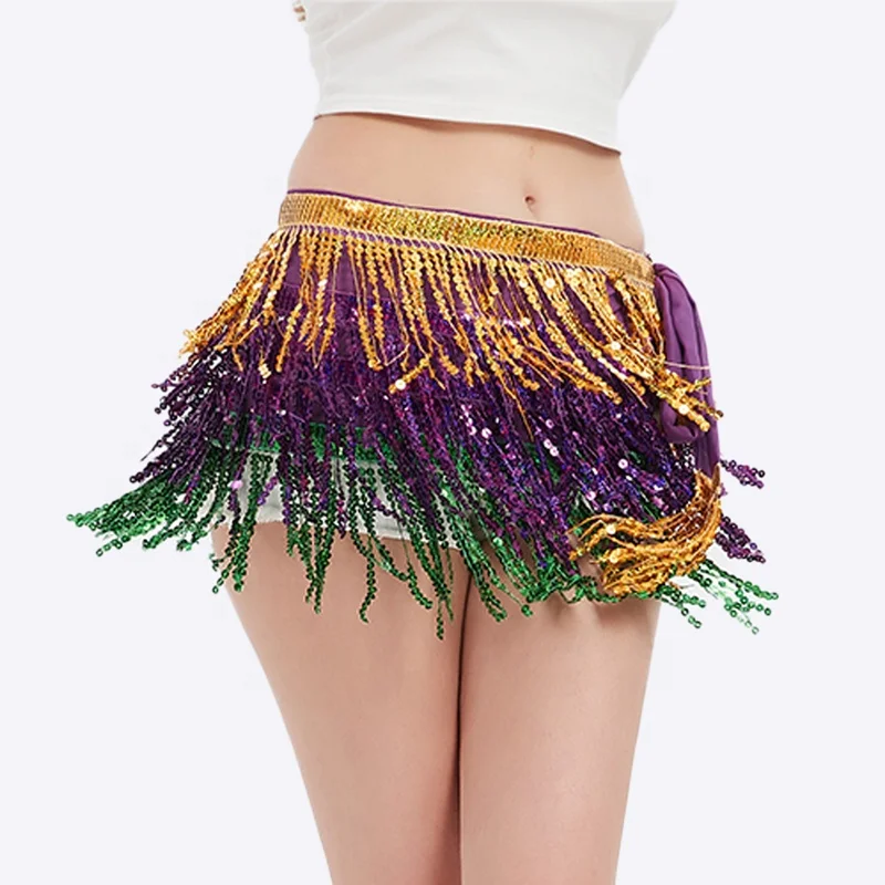 2024 Stock mardi gras apparel clothing sequin fringes dance mardi gras skirt dresses mardi gras apparel for women