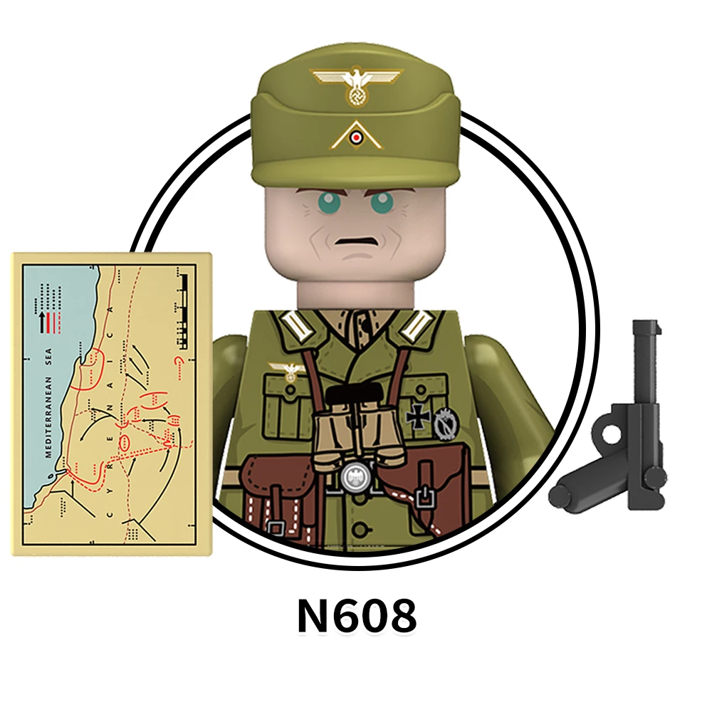 N605-608 Army Military Soldier Bricks AFRIKANKORPS 98K MP4 MG34 P08 Mini Collect Educational Building Blocks for Kids Gift Toys
