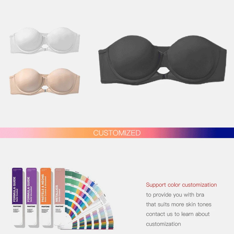 Invisible Anti-Slip Breast Lift Bandeau Bra Solid Pattern Knitted Weaving Full Support Non-Slip Convertible Straps Push-Up