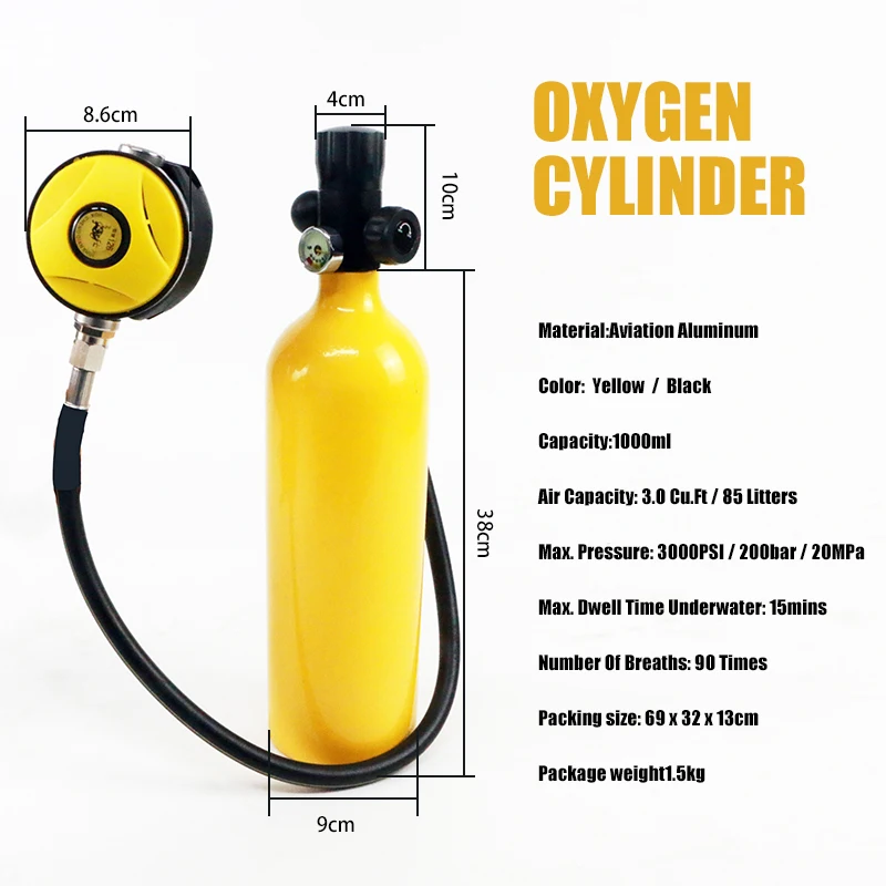 Oxygen Cylinder Scuba Tank with Mask Diving Equipment Professional Underwater Breath Equipment Set