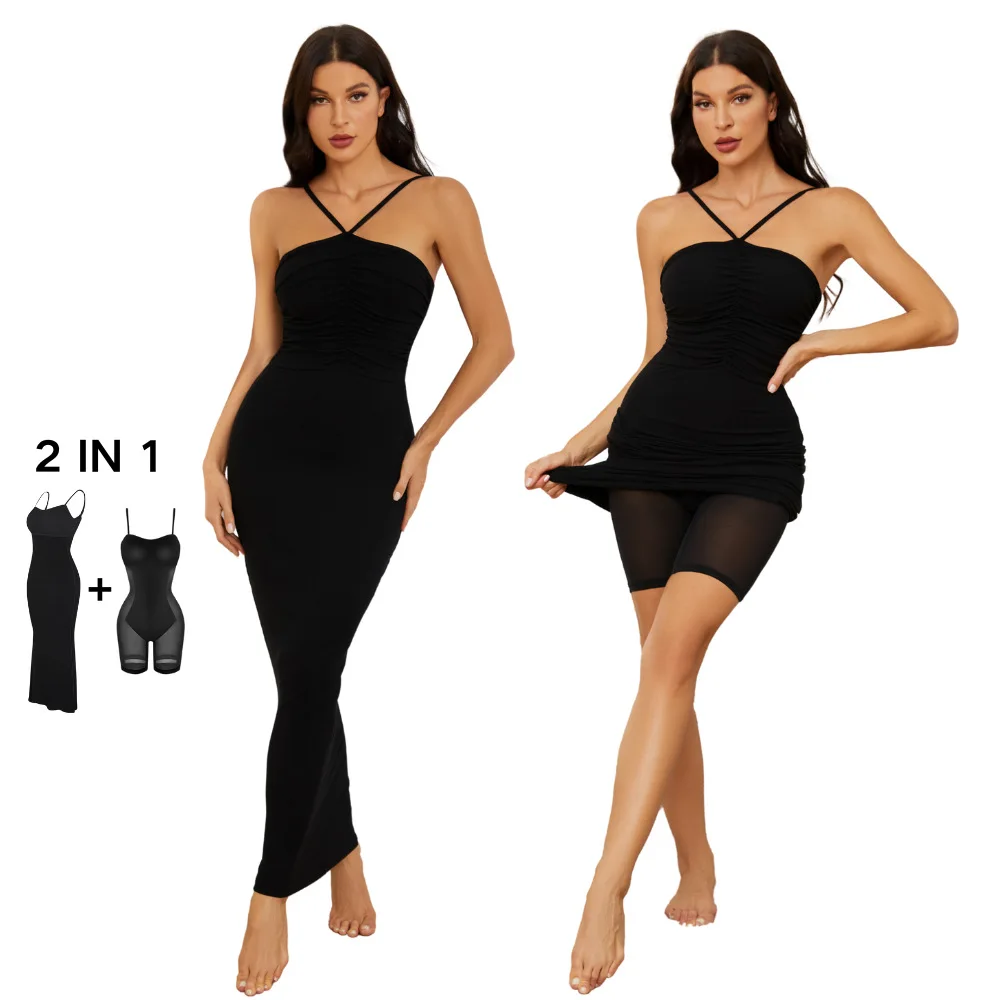 Factory Custom 2-in-1 Build In Shapeswear Bodysuit Long Dress  Faja Colombiana Shapewear Butt Lifter Tummy Control  For Women