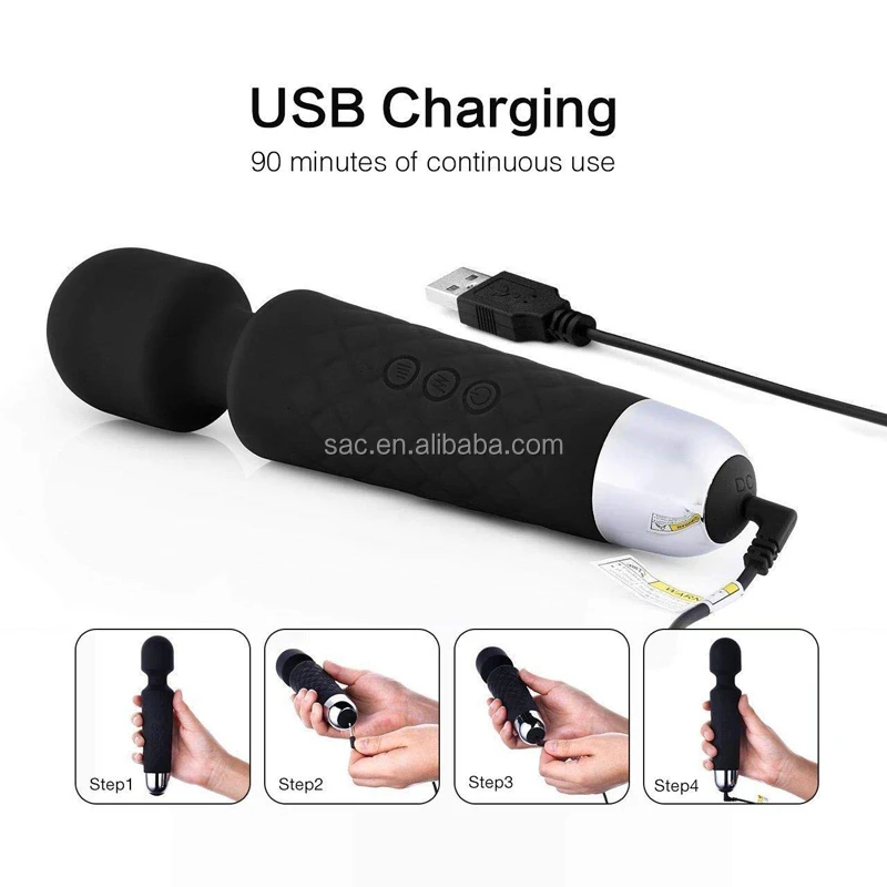 SacKnove 8 Speed 20 Frequency Powerful Usb Mini Silicone Vibrating Body Massager Dildo Sex Toy AV Stick Wand Vibrator For Women