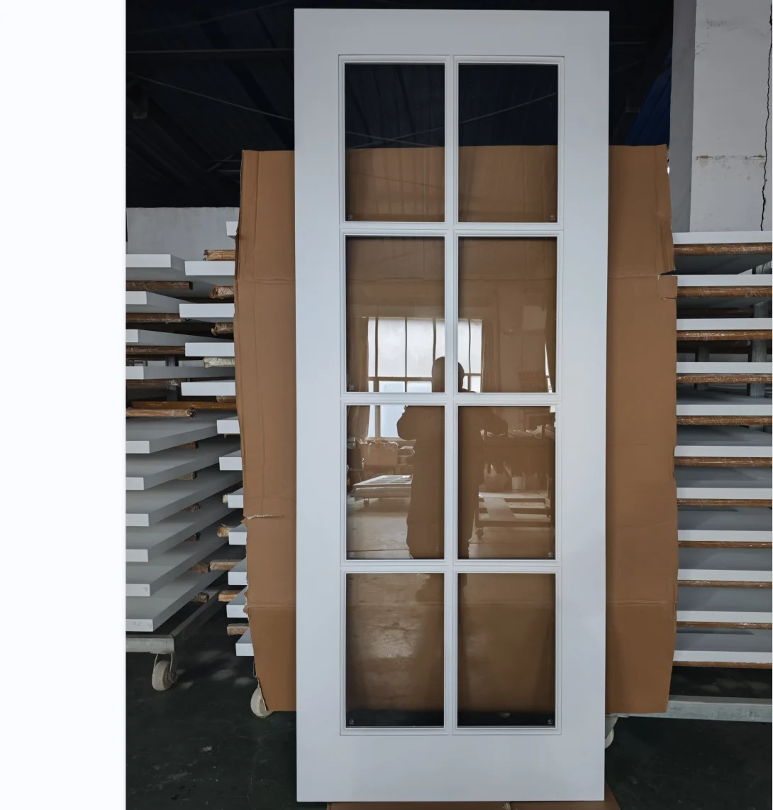 30' USA Market White Painted French Style Composite Internal Frosted Glass Pocket Door For Houses