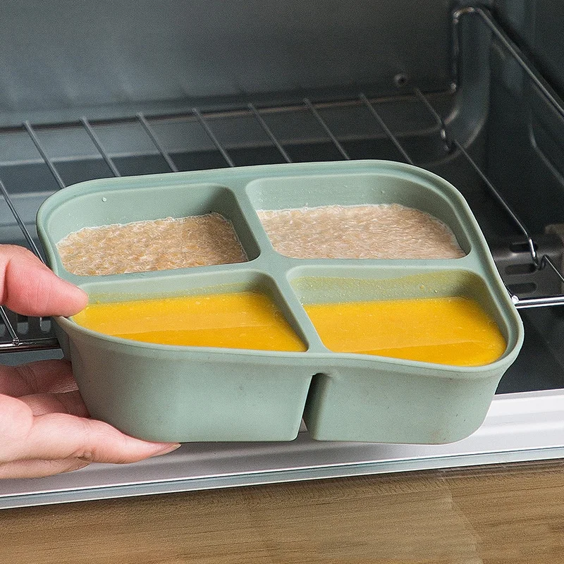 Wholesales BPA Free Safe Baby Food Storage Containers Food Grade Soft Silicone Freezer Ice Cube Tray With Silicone Lid